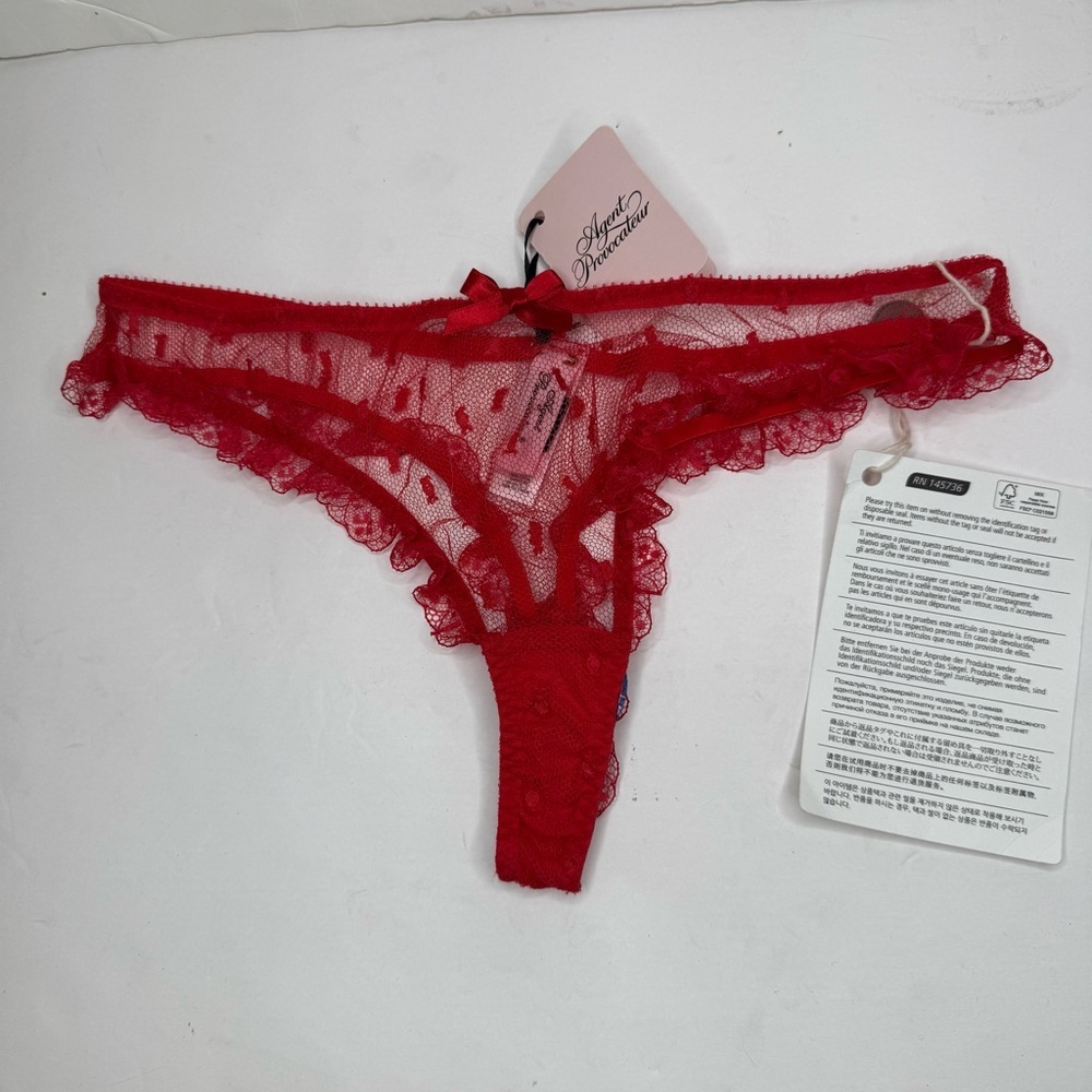 NWT AGENT PROVOCATEUR Madelina Red Lace Sheer Thong in AP Size 4 (US 8) - Picture 8 of 13